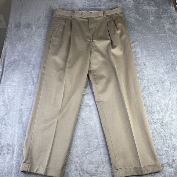 Ralph Lauren Dress Pants Mens 38x30 Slacks Dark Tan Pleated‎ Cuff Brown Cotton - Picture 1 of 11